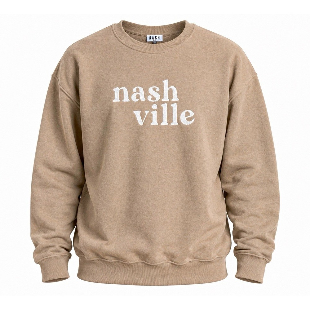 The Nash Collection Nashville Embroidered Crewneck Sweatshirt Taupe - Size Large